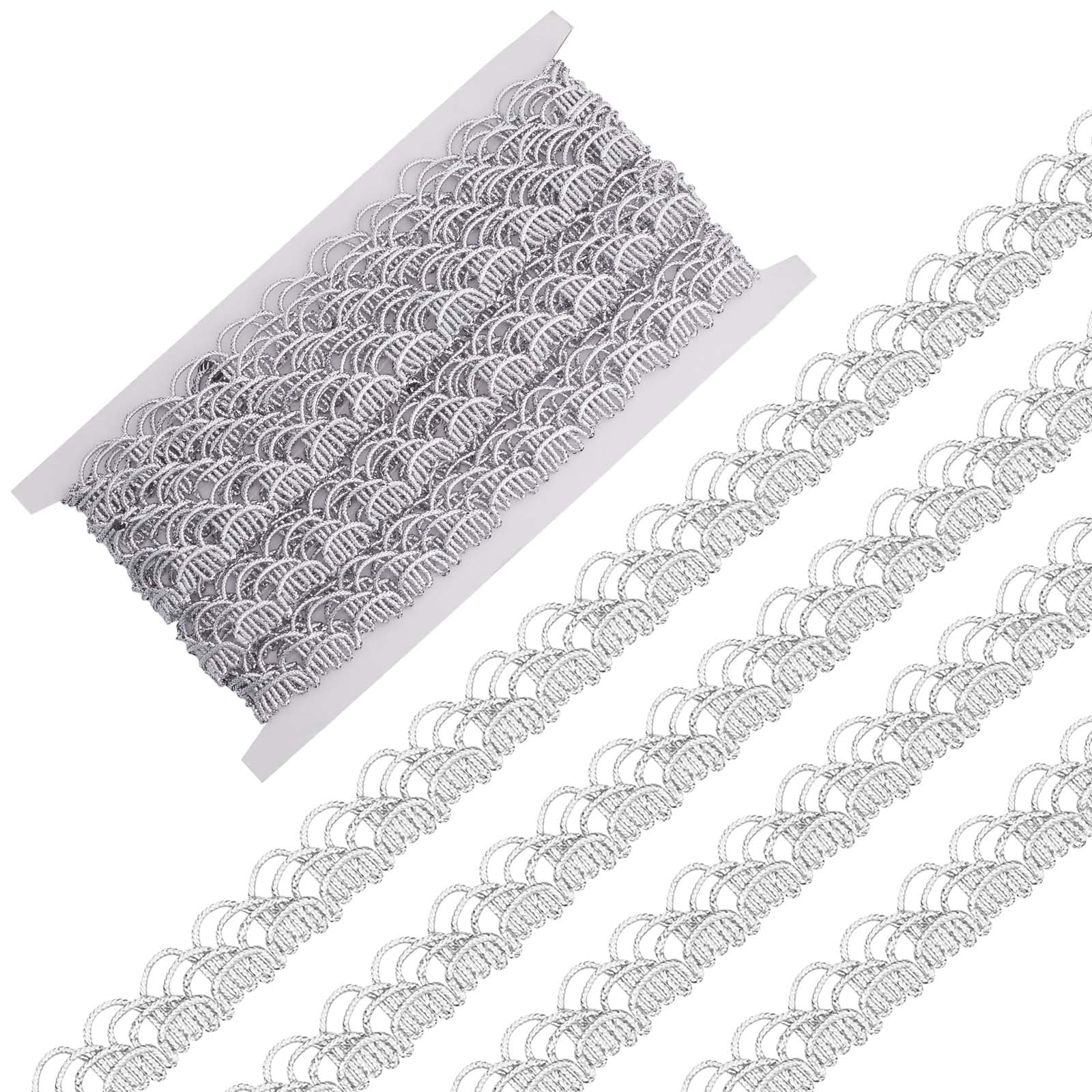 GORGECRAFT 5 Yards Silver Metallic Lace Trim 0.9 Inch Width Wavy Braid Gimp Ribbon Decorated Curve Venice Edge Sewing Craft Lace Garment Accessory for Wedding Bridal Costume Clothing Decor Bouquet
