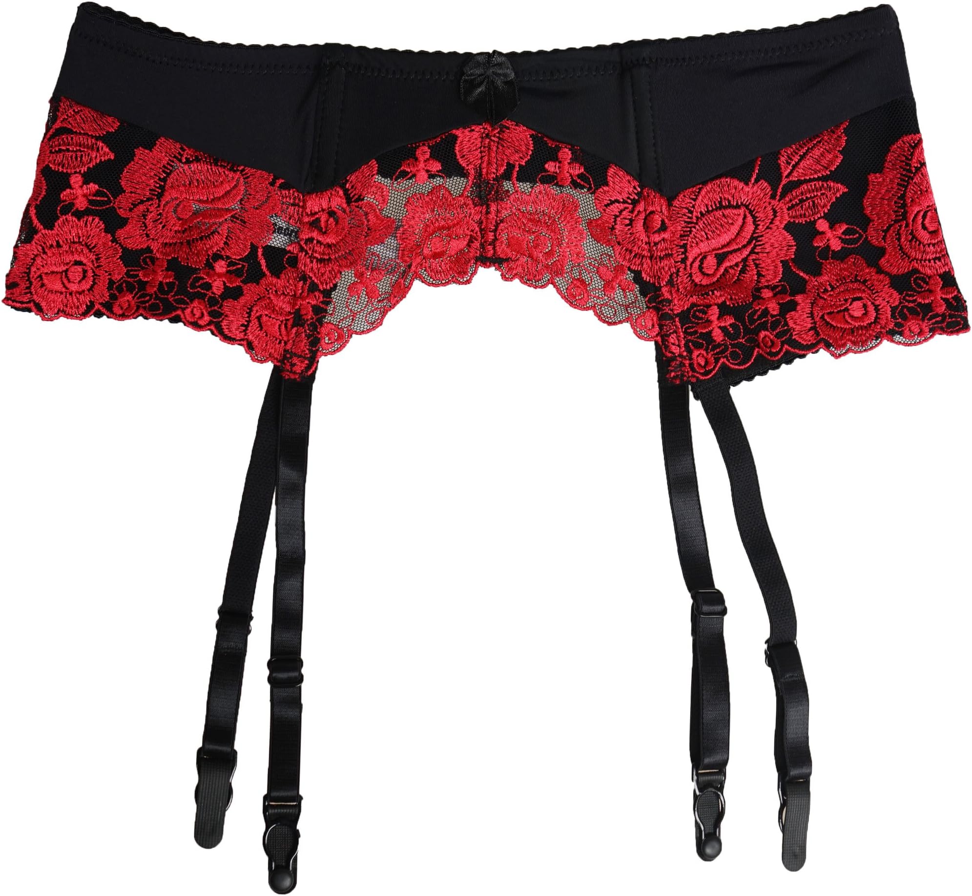 Women Red Embroidery Flower Metal Clasps Sexy Garter Belts for Stockings S087
