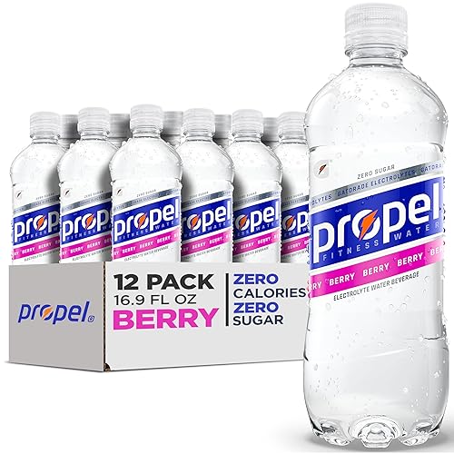 Propel Electrolyte Enhanced Water Sports Drink, Berry Flavored Water, Zero Calorie & Zero Sugar Hydration with Electrolytes and Vitamins C & E, 16.9 fl oz Water Bottles (12 Pack)