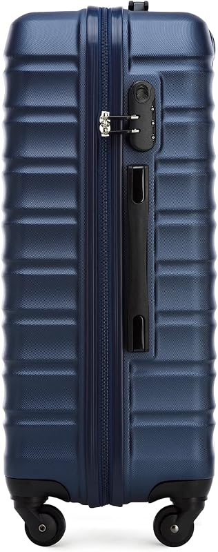 set di 4 valigie con custodia per cosmetici trolley bagaglio a mano ABS 4 ruote spinner chiusura a combinazione maniglia telescopica Groove Line blu navy Ryanair/ITA Airways/easyJet
