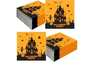 LUKTASTIC Halloween Napkins Paper, 50 Pcs Halloween Cocktail Napkins, Disposable Gold and Black Castle Decorative Dinner Napkins Guest Paper Towel for Bathroom for Halloweens Birthday Party Supplies Decorations