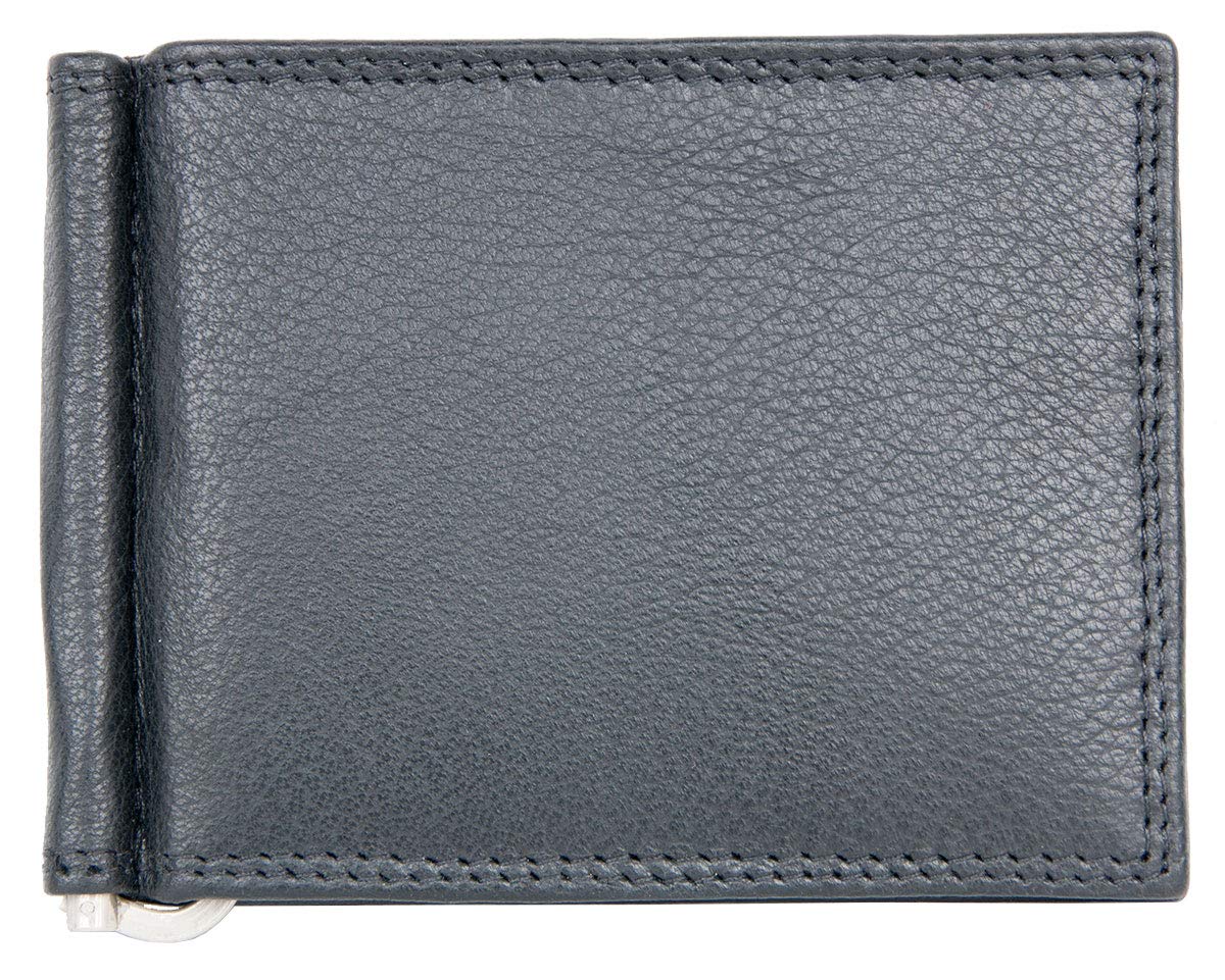 FLW Men's Black Simple Bi-Fold Soft Genuine Leather Wallet
