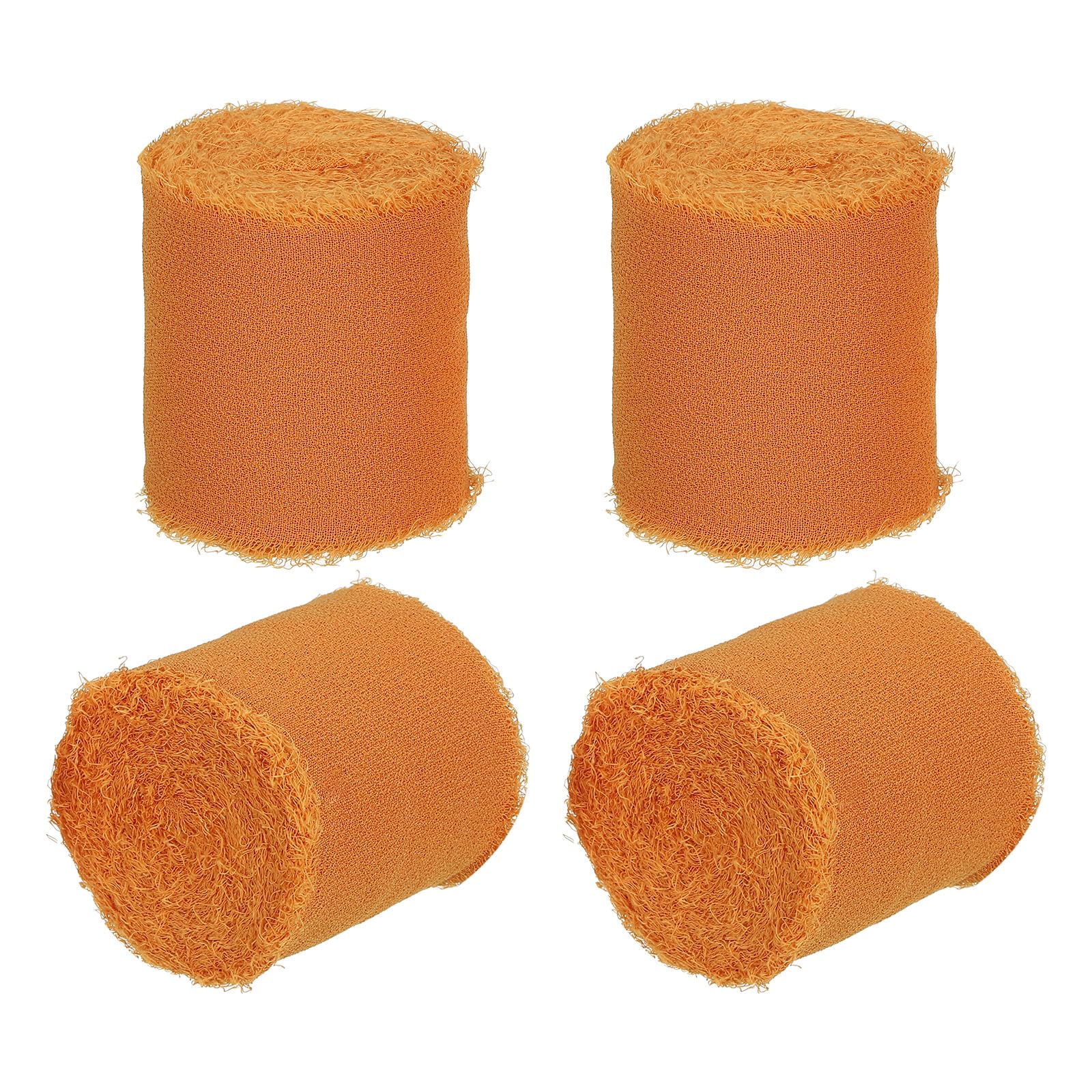 PATIKIL 1.5 in x 5 Yard Chiffon Ribbon, 4 Rolls Handmade Fringe Silk Ribbon Frayed Edges for DIY Decor Bridal Bouquets Wedding Invitations Gift Wrapping, Orange