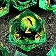 HAOMEJA DND Resin Dice Beholder's Dragon Eye Liquid Core Dice Set with Gift Eye Bag, Sharp Edges Dice Set 7 PCS Apply to Dungeons and Dragons Dice D20 D12 D10 D100 D8 D6 D4 (Eye Green)