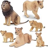 TOYMANY 6PCS Realistic Lion Figurines with Lion Cubs, 2-5" Jungle Animals Figures Family Set Includes Baby Lions, Educational