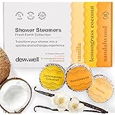Dew Well - Shower Steamers Fresh Earth Collection - 15 Count Shower Bombs - Aromatherapy in Your Home - Helps Clear Congestion and Boost Mood - (Vanilla, Lemongrass Coconut, Sandalwood)