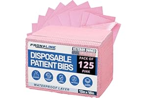 FRONTLINE Disposable Dental Bibs (Pack of 125) 13"x 18" - 3 Ply Waterproof Tattoo Supplies Cover for Patients - Dentist, Esthetician Supplies Tray Cover Nail Table Cover Eyelash Supplies (Pink)