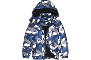 UMMTOM Boys Waterproof Ski Jacket Warm Winter Fleece Snow Coat Kids Outdoor Hooded Snowboard Jacket