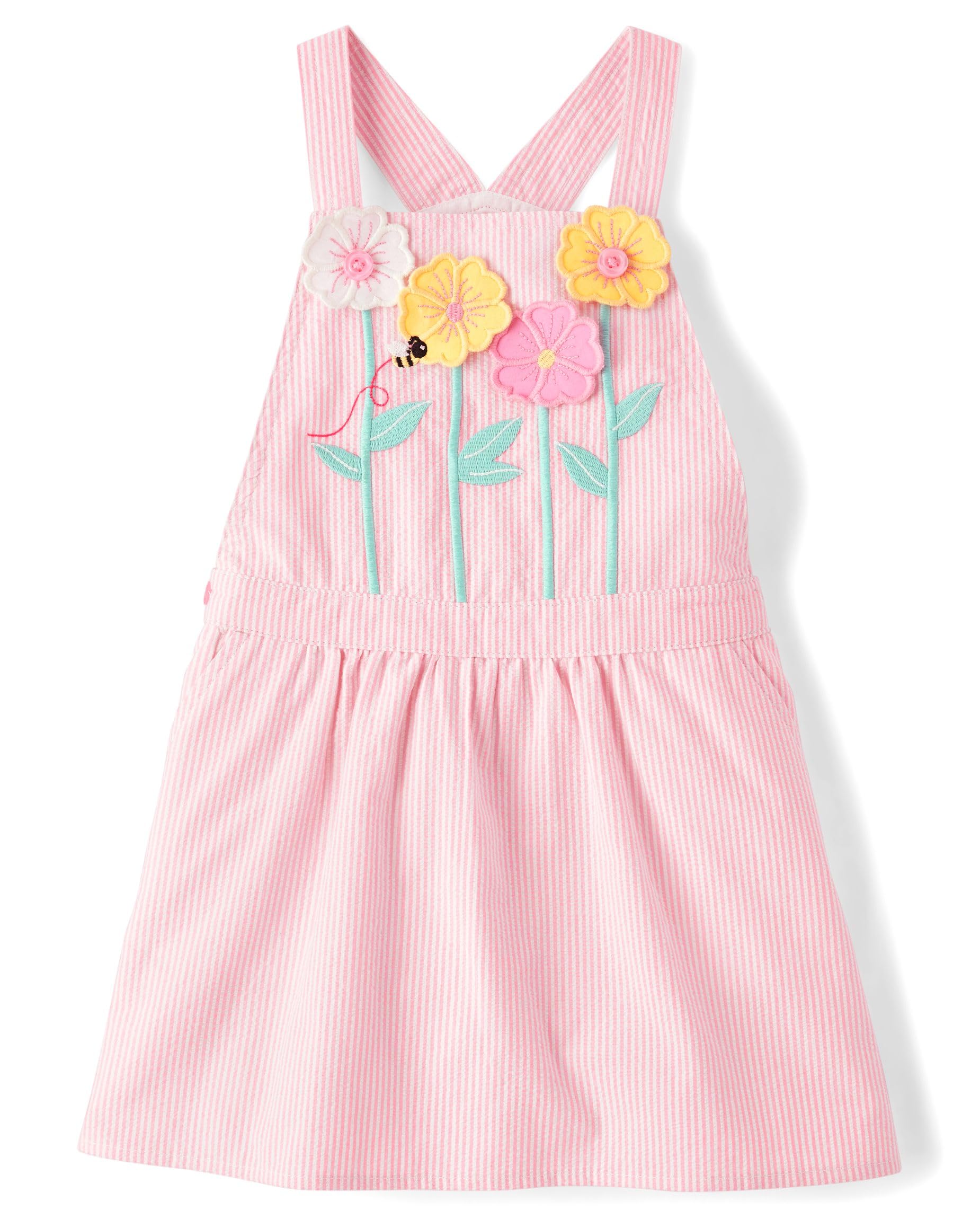 Photo 1 of Gymboree,Girls,and Toddler Embroidered Sleeveless Skirtall Jumpers,Bright Pink Daisy,4T