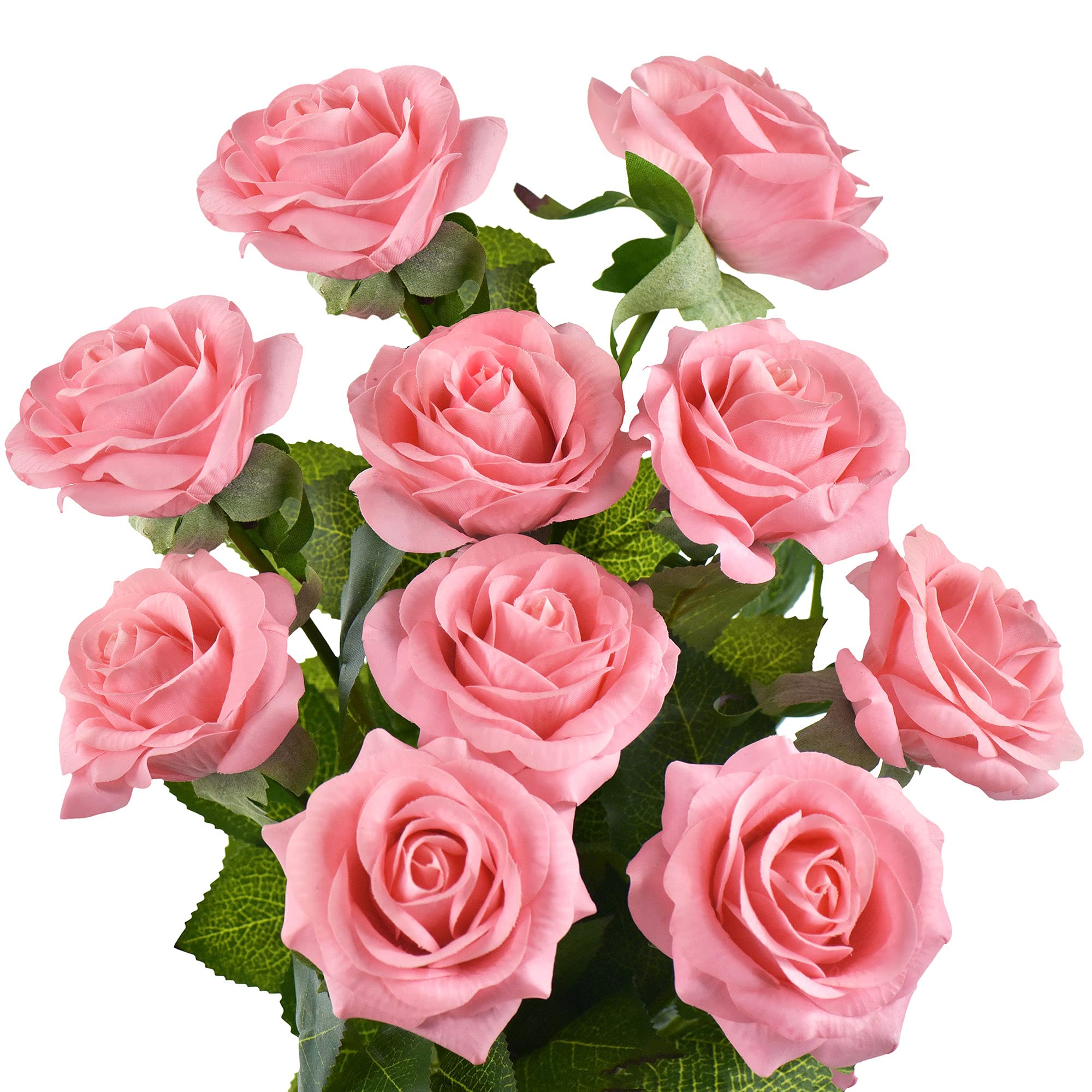 FiveSeasonStuff 10 Stems Real Touch Roses Artificial Flower Silk Roses ‘Petals Feel and Look like Fresh Roses' Bouquet of Flowers Floral Arrangements (Pink #10) — image 1