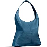 Italian Full-Grain Leather Hobo Handbag for Women, Large (Teal) | genuine pebbled leather, raw unlined interior, unstructured sack, one open pocketless compartment, top zipper, shoulder carry
