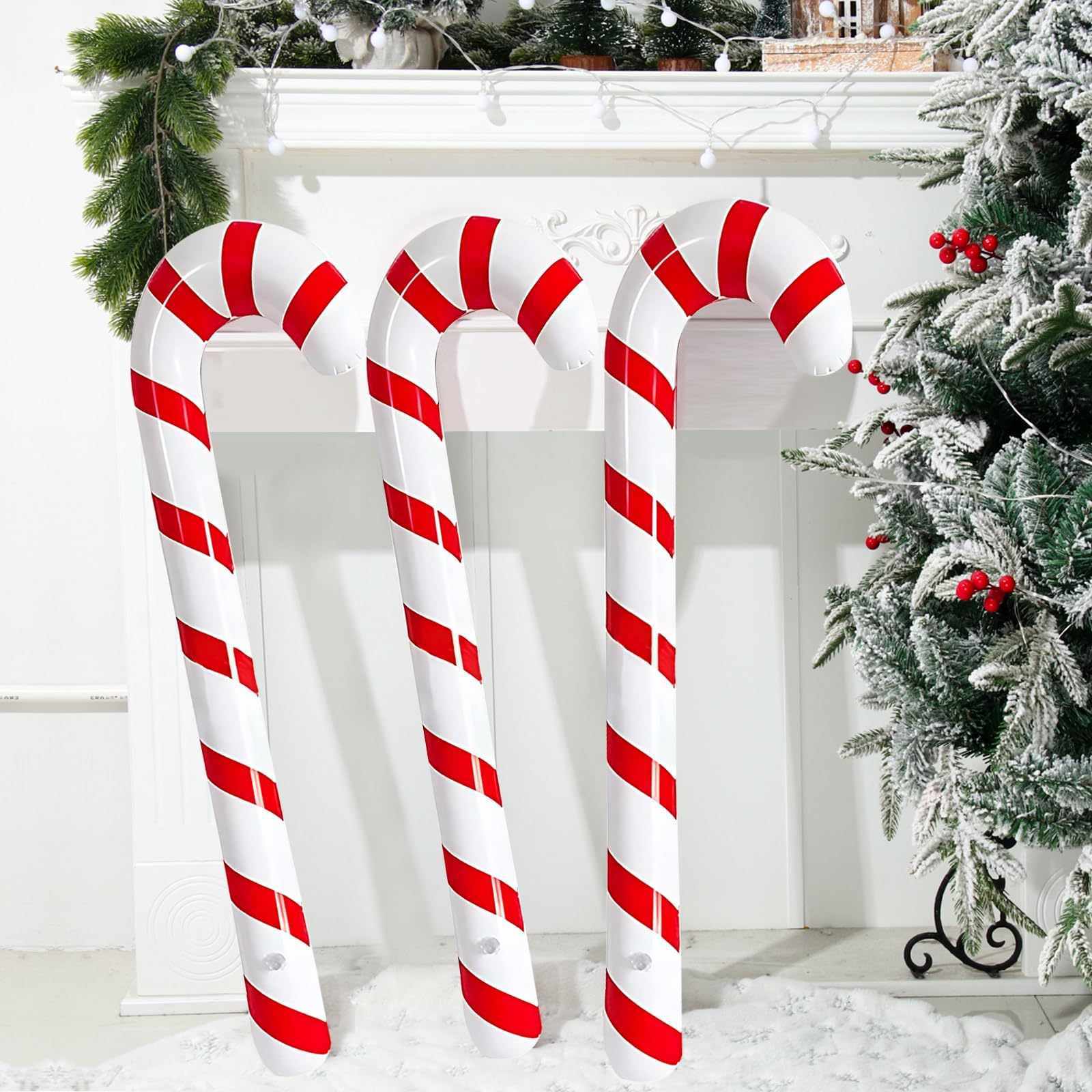 Photo 1 of 3pcs 35 Inch Inflatable Christmas Candy Cane for Christmas Decorations, Outdoor Holiday Decorations by QIFU