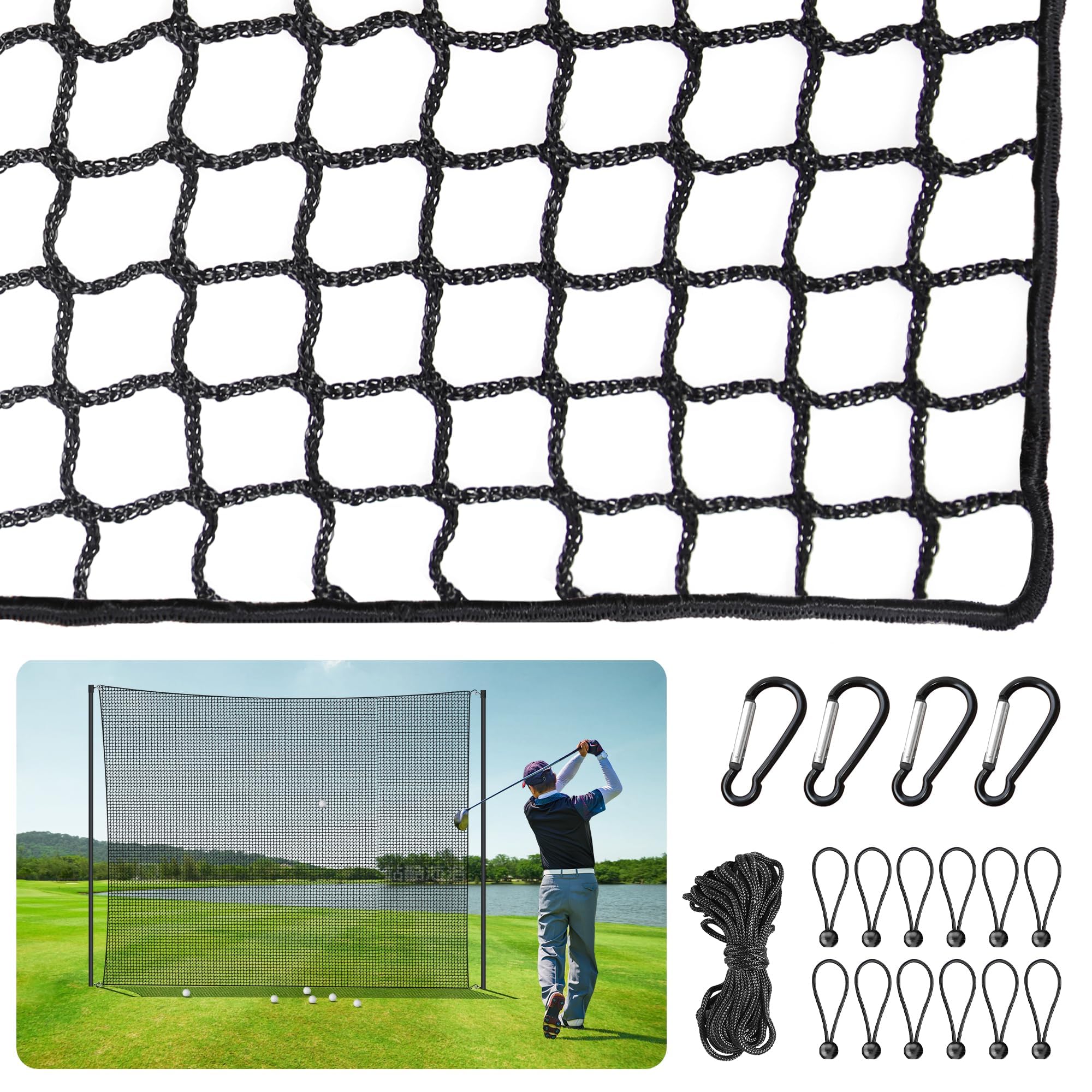 ORIENGEAR 10x10ft/10x15ft Golf Practice Hitting Polyester Net with Rope and Buckle, Driving Nets for Golf, Hockey, Baseball and More Sports, Suitable for Backyard, Garden and Indoor Use