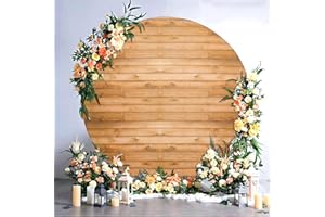 HTPER 7.2FT Wood Grain Round Arch Backdrop Cover for 7/7.2ft Circle Stand, Wrinkle Free Circle Arch Background Cover, Vintage Wood Texture Wall Round Backdrop for Wedding Photography Birthday Baby Shower