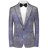 KUDMOL Mens Floral Tuxedo One Button Jacket Peak Lapel Shiny Blazer Dinner Party Wedding Suit Jacket