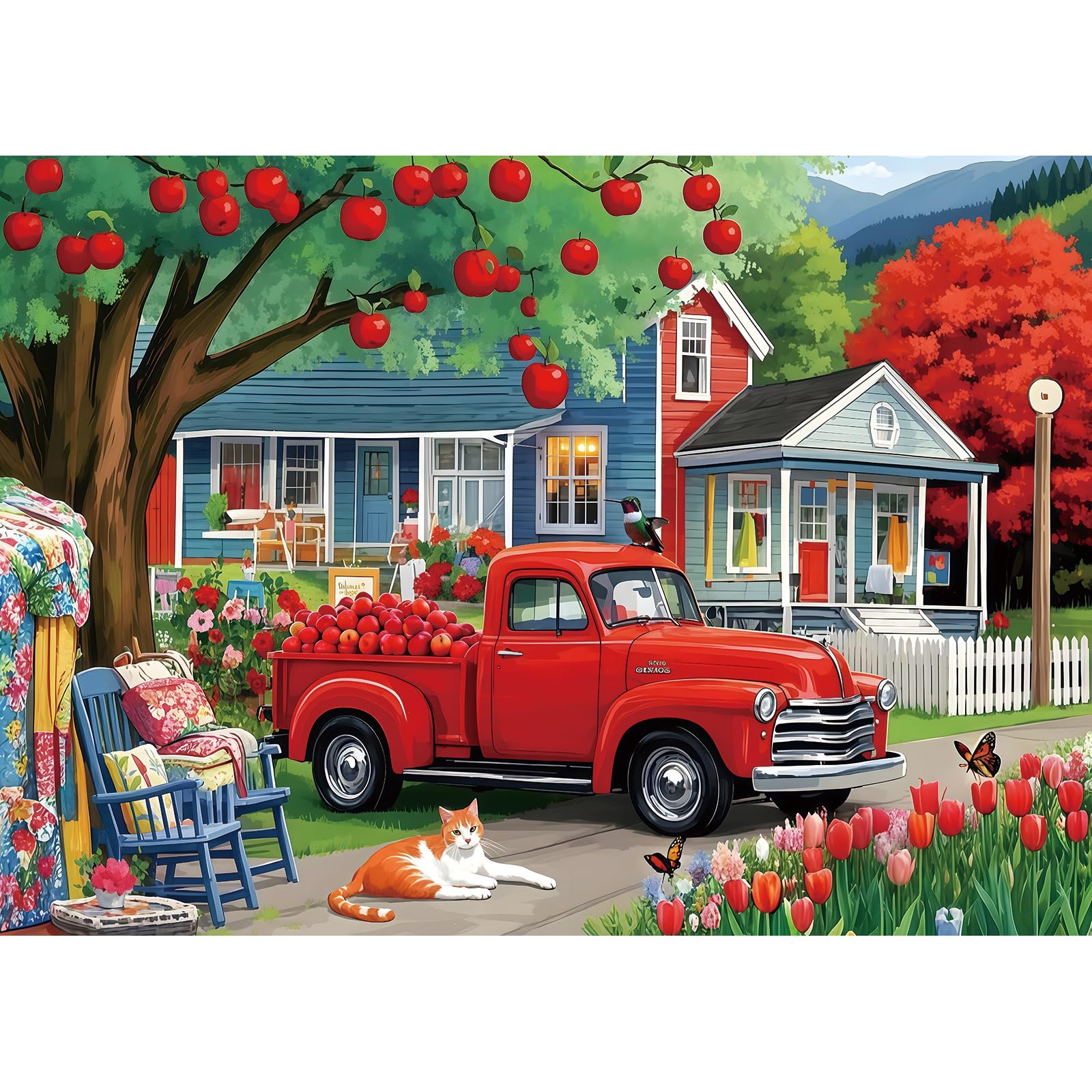 Photo 1 of 1000 Piece Puzzle for Adults Clearance, Thanksgiving Day Fall Harvest Countryside Fun Puzzles for Adults with HD Print & Poster, 27.5" X 19.7" Dust Free, for Gifts Christmas Family Games