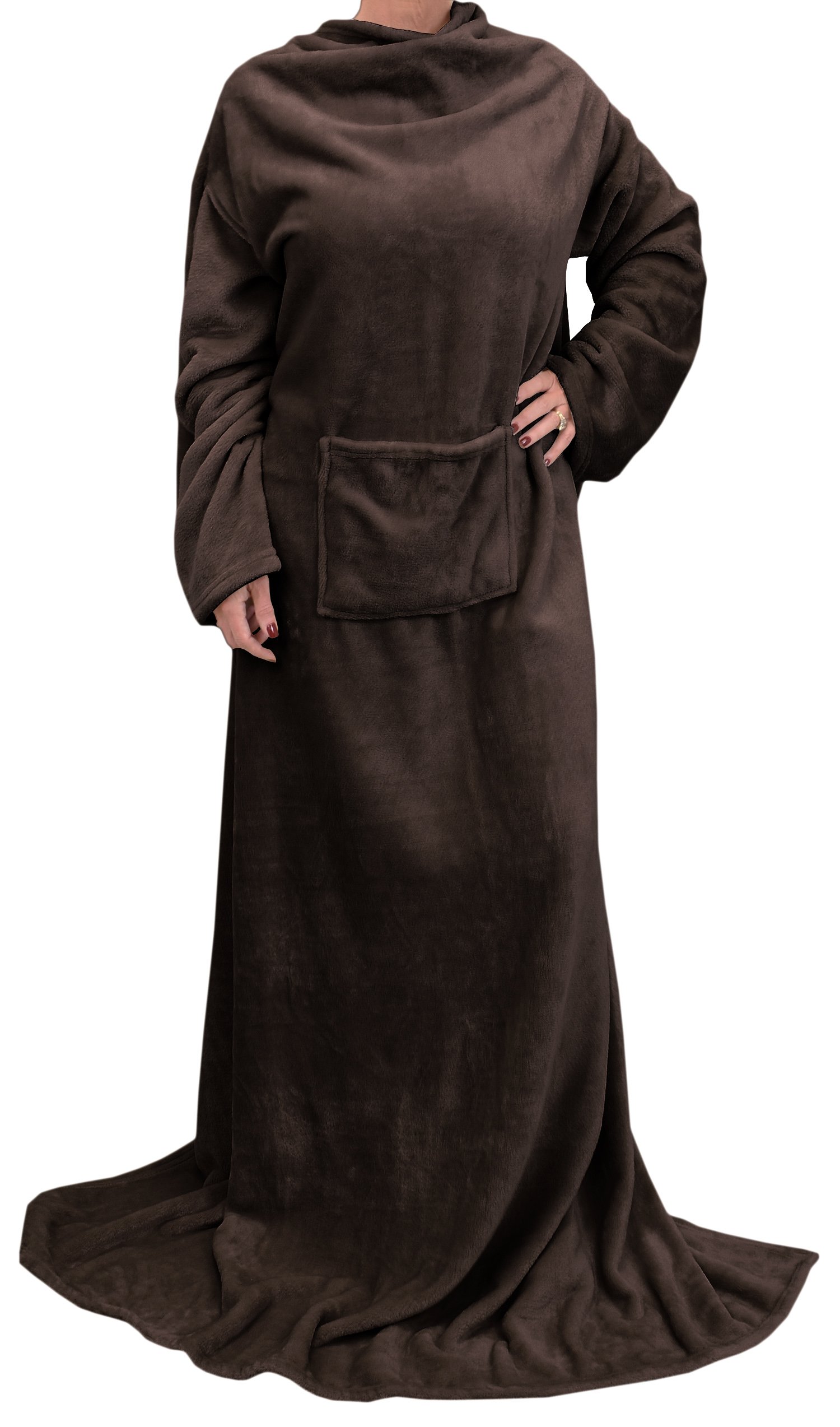 Adults Wearable Blanket with Sleeves Arms,Soft Cozy Plush Fleece Wrap Throws Blanket Robe for Women and Men Brown By Catalonia