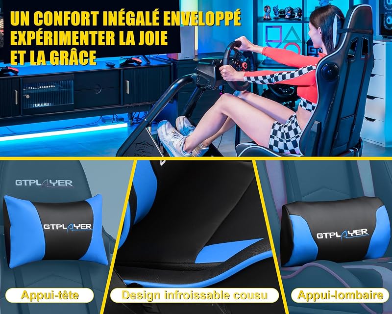 Simulateur de Conduite, Siège de Simulation pour PC avec Haut-Parleurs, Support pour Volant et Pédalier