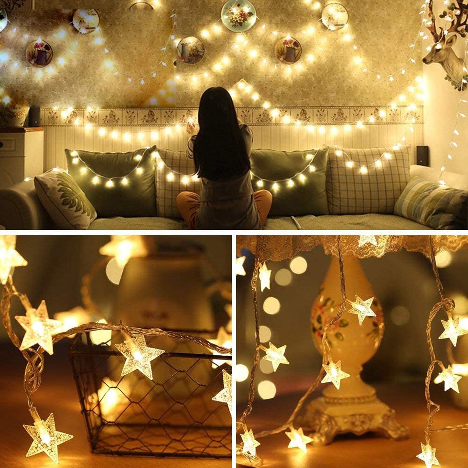Star String Lights Battery Powered 40 Warm White Twinkle LED Indoor and Outdoor Decoration Ideal for Kids Room Bedroom Wall Tent Wedding Fairy Birthday Holidays Party Patio