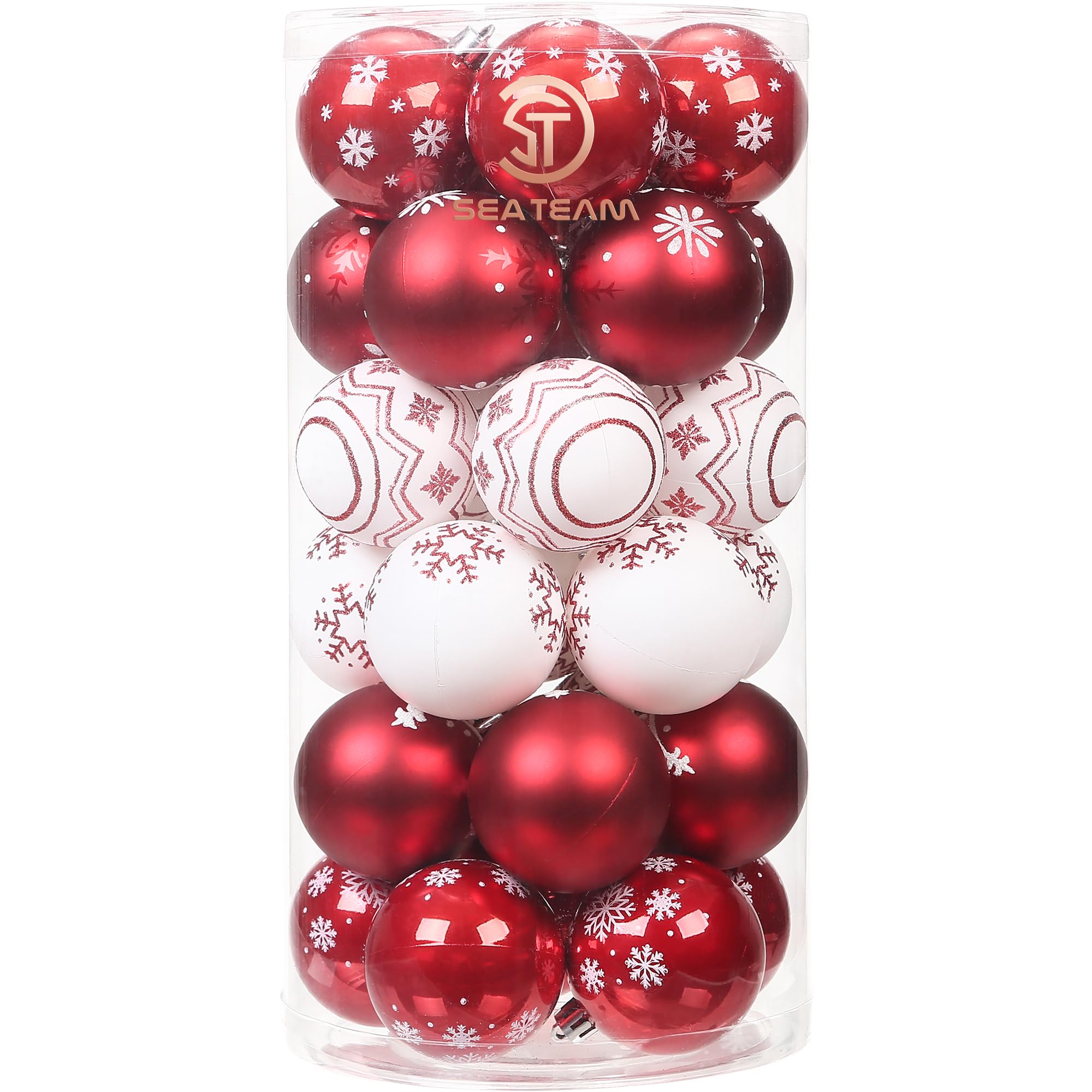 Photo 1 of Sea Team 60mm/2.36" Delicate Contrast Color Theme Painting & Glittering Christmas Tree Pendants Decorative Hanging Christmas Baubles Balls Ornaments Set - 30 Pieces (Red & White)