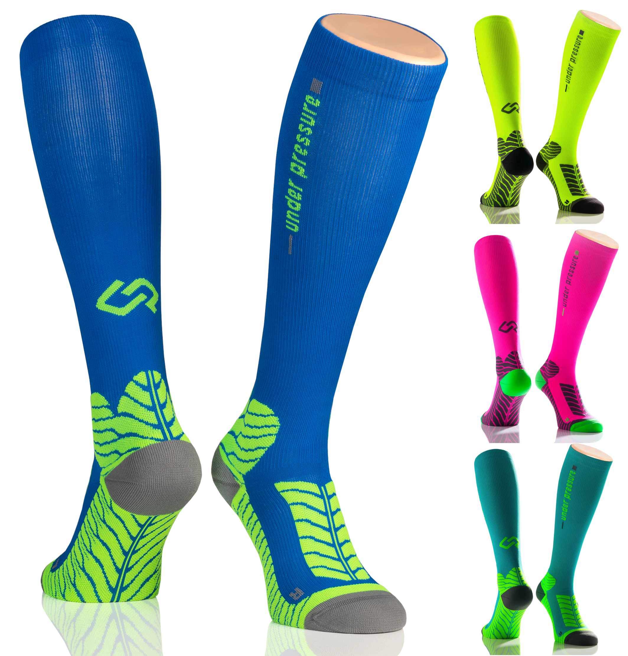 Under pressure runattack sports compression socks (18–21 mmHg); made in Germany, Ocean Blue, Gr. 43-46 (Wadenumfang: 32-44cm)