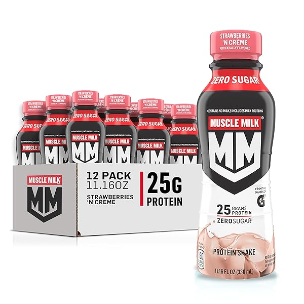 MUSCLE MILK GENUINE SHAKE, STRAWBERRY, 11.16 FL OZ BOTTLES (PACK OF 12)