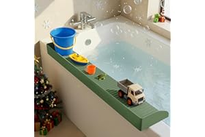 Roslim Bathtub Splash Guard for Tub - Silicone Bath Ledge for Toddlers, Tub Play Shelf for Kids with Suction Cups, Bathtub Side Tray for Bath Toys, Bathroom Accessories for Toddlers, Olive Green