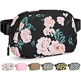 Pritent Fanny Packs for Women Cross Body Bag Waterproof Belt Bag with Adjustable Strap and Zipper Back Pocket Small Crossbody Bags Fashion Waist Packs for Workout Travelling(Flower Print)