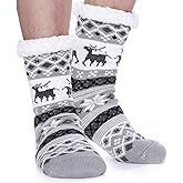EBMORE Mens Slipper Fuzzy Socks Fluffy Winter Cabin Cozy Warm Soft Fleece Thick Comfy Gift Socks with Grips