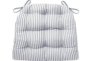 Barnett Home Decor Ticking Stripe Blue Dining Chair Pad with Ties - Extra-Large Size 18 Chair Cushion - Latex Foam Fill - Machine Washable, Reversible, 100% Cotton, Made in USA (Navy - XL)