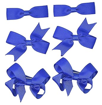 6 Clips 3 Pairs School Bows Girls Small Hair Grosgrain Ribbon