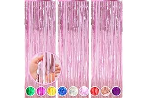 BEEYAKY Pink Party Decorations, 3 Pack 3.2ft x 8.2ft Pink Streamers, Party Decorations, Backdrop Birthday Decorations, Curtains Background for Photo Booth, Wedding Party Decoration