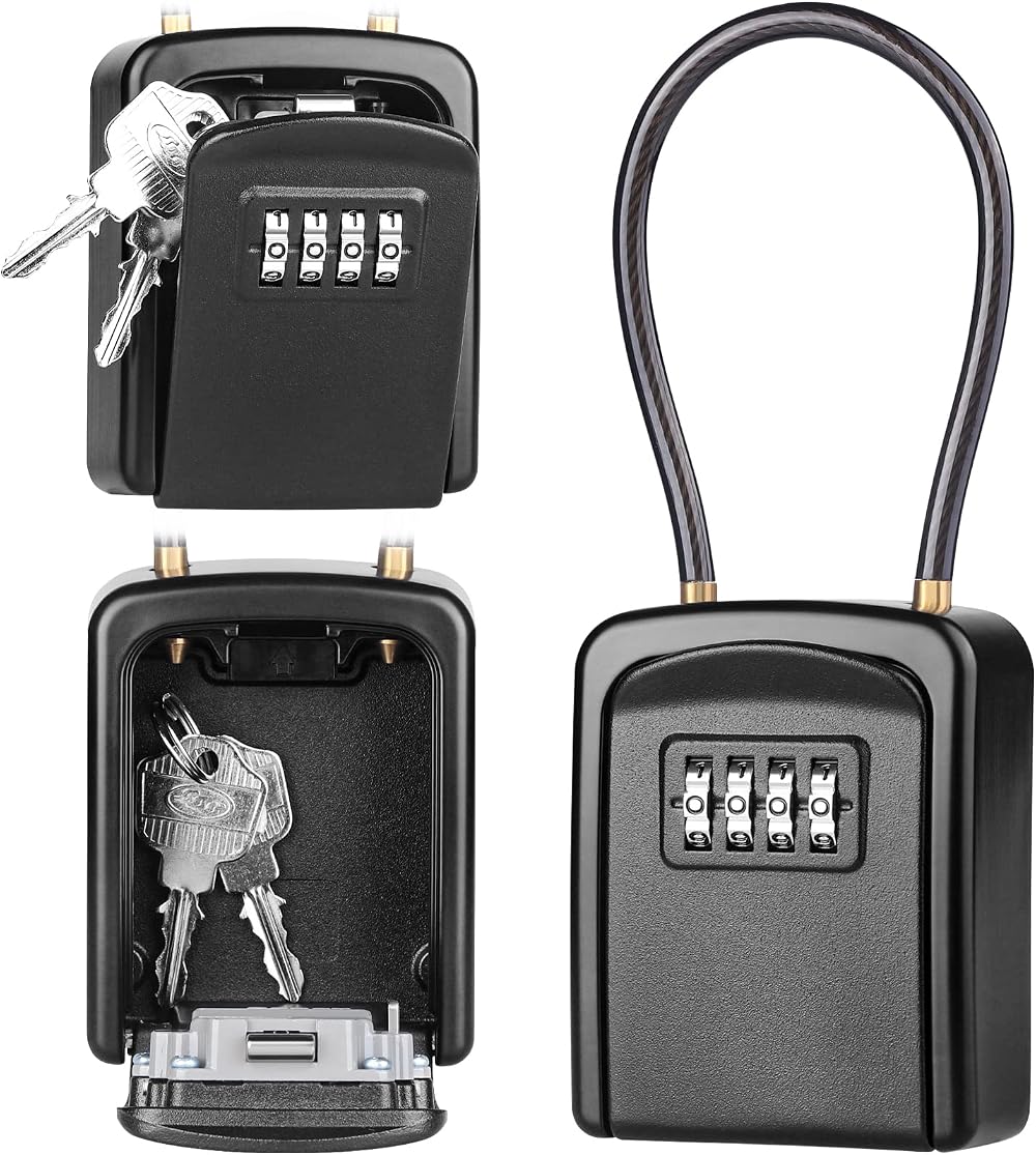 Diyife Key Safe Weatherproof Lock Box 4-Digit Combination Removable Wire Rope