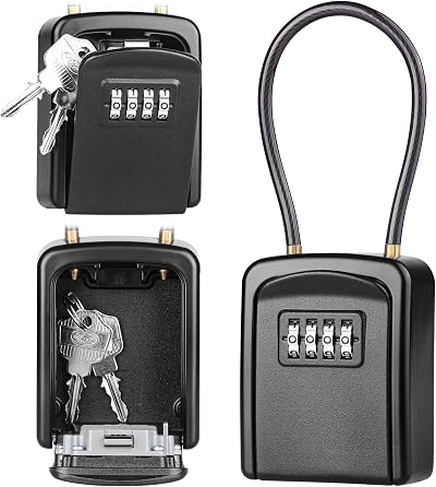 Diyife Key Safe Weatherproof Lock Box 4-Digit Combination Removable Wire Rope