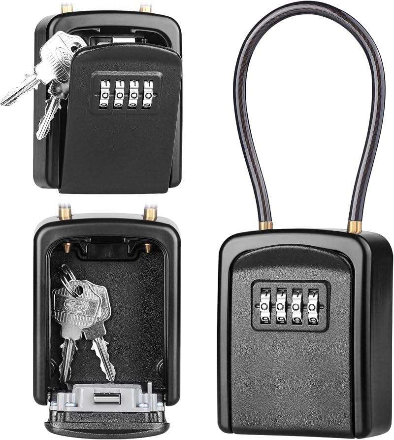 Diyife Key Safe Weatherproof Lock Box 4-Digit Combination Removable Wire Rope