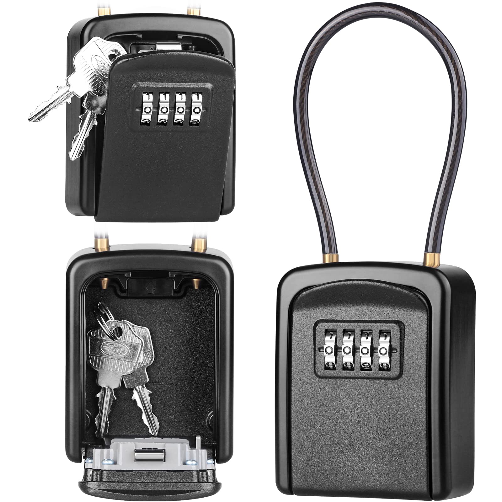 Diyife Key Safe, [New Version] [Weatherproof] Portable Lock Box for Keys Outdoor with Removable Wire Rope Shackle, Hangable Combination Key Lock Box for Home Office School