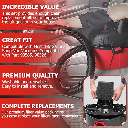 HASMX Foam Filter Sleeve For Shop Vac - Replacement 90585 Filter For Wet/Dry Vacuums