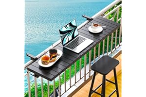 Balcony Bar Table for Railings, Hyperzoo Outdoor Patio Bar, Heavy-Duty Aluminum 49"×9.6" Balcony Side Table, Holds 110 lbs, Adjustable，Easy Assembly，Fits 3.7" or Less Top Rail（Black）