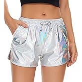 Taydey Metallic Shorts for Women Hot Sparkly Shiny Shorts with Elastic Drawstring
