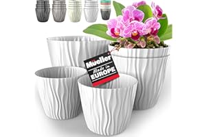 Mueller Austria Plant and Flower Pot 5/1 Set, 2 x 6, 2 x 7.5 and 1 x 9.2 Inch, Indoor and Outdoor Modern Decorative Planter, European Made, for All House Plants, Flowers, Herbs, White