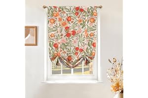 DriftAway Orange Harvest Double Layer Linen Blackout Tie Up Curtains Thermal Insulated Lined Balloon Roman Shade for Bathroom Cafe Autumn Fall Printed Vintage 25 Inch by 47 Inch Orange Coral Gold