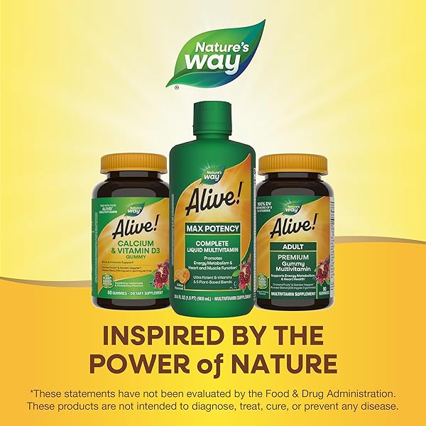 NATURE’S WAY ALIVE! MAX POTENCY COMPLETE LIQUID MULTIVITAMIN, LIQUID VITAMIN PROMOTES ENERGY METABOLISM, HEART & MUSCLE FUNCTION* WITH VITAMINS A, B, C, D, MULTIVITAMINS FOR WOMEN & MEN, 30.4 FL OZ