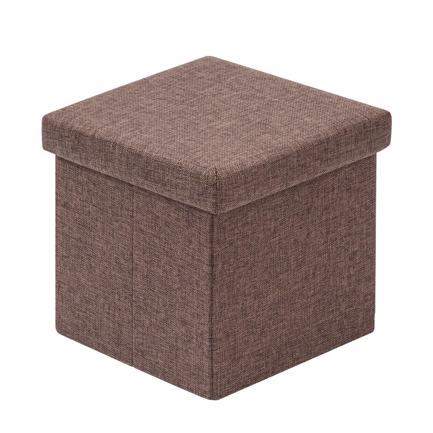 Bonlife Small Ottoman Storage Box,Brown Footstools for Living Room,Folding Toy Box Chest for Children,Square Foldable Seat 30x30x30cm