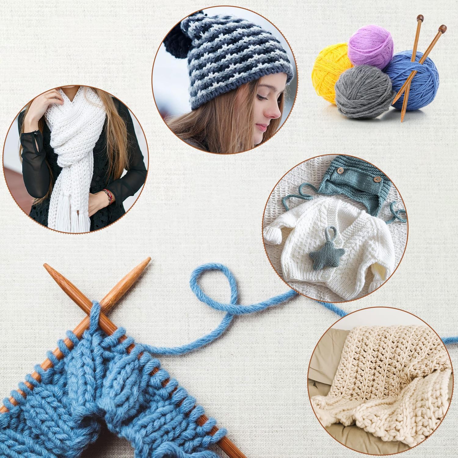 7 Pairs Bamboo Knitting Needles Set, Bamboo Natural, Long Wooden Knitting Needles, Single Point Straight Wood Needles, Wooden Knitting Needles for Beginners for Making Sweater, Shawl, Scarf