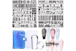 STZPRONAIL Lace Nail Stamping Plate Set - French Tip Stamp Silicone Nail Stamper Kit Bow Lace Design with Nail Stamp Plates Laser Storage Bag Nail Art Stencil Nail Supplies for Home DIY &Professional Salon