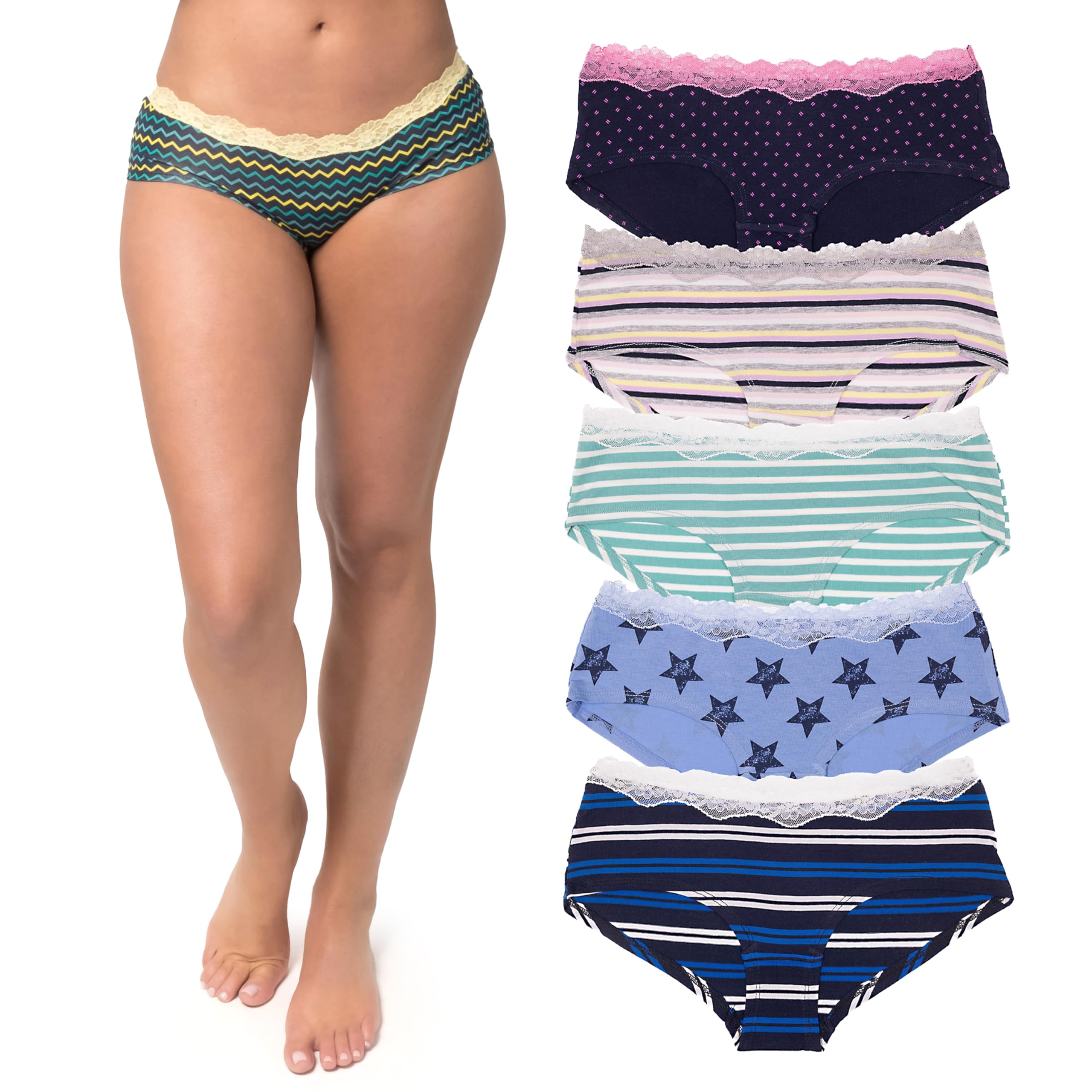 Photo 1 of Emprella Cotton Underwear Set for Women, 5pcs Pack Seamless Cheeky Hipster Women's Panties, Stars and Stripes, Small