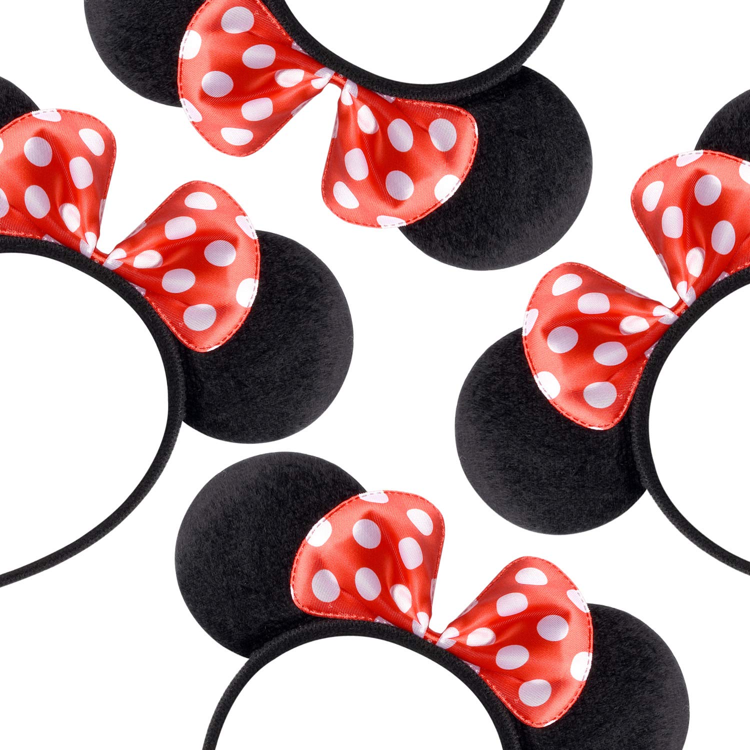 Picoway Mouse Ears Solid Black & Red Bow Headband Set of 20 : Beauty