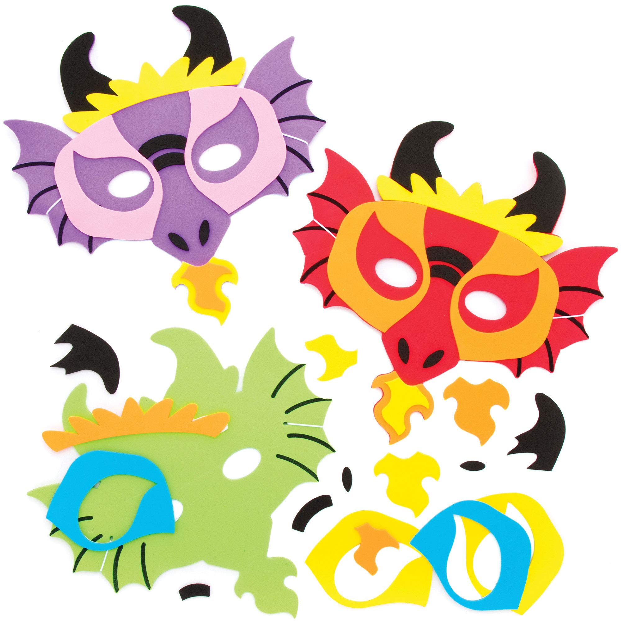 Baker Ross Dragon Foam Mask Kits - Pack of 4, Chinese New Year Craft Kit, Crafts For Kids (AT636)