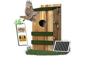 BIRDOORKAM Owl House with Camera Solar Powered,4G Cellular, Anti-Corrosion Varnish Pinewood,Owls Nesting Box for Screech owl, 2K HD, Instant Alerts, Night Vision, APP Control,Nest Box for Outside（NOT WiFi）