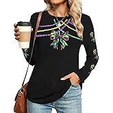 MAXIMGR Mardi Gras Sweatshirt Women Sequin Fat Tuesday Sweater Masks Graphic Shirt Carnival Crewneck Long Sleeve Tops